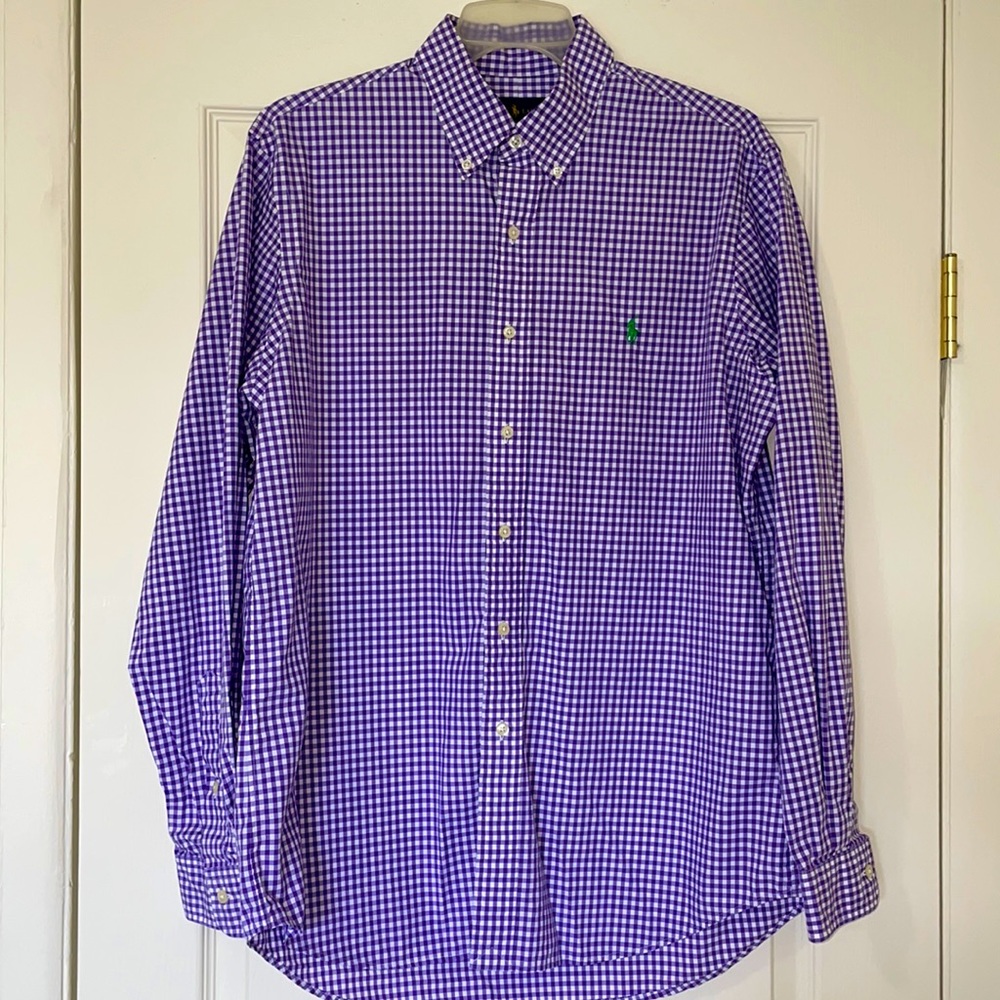 Ralph Lauren L purplewhite check button down shirt